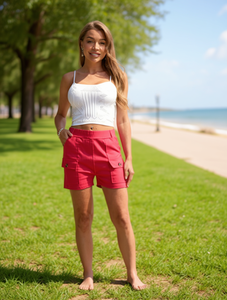 Dolado Pantalones cortos tipo cargo para mujer, cintura alta, color sólido, transpirables, de lona, ​​casuales, talla única DK66 - Product Image 2