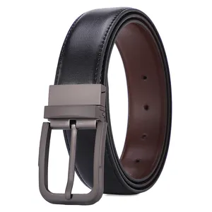 Cinturón de cuero auténtico para hombres, hebilla de aguja de aleación de alta calidad, venta al por mayor