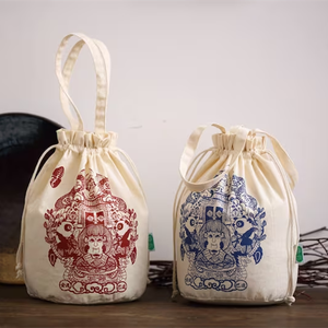 Pochettes d'emballage en coton et lin avec logo personnalisé, fond rond, cordon de serrage, pochette de voyage en coton et lin avec poignée - Product Image 6