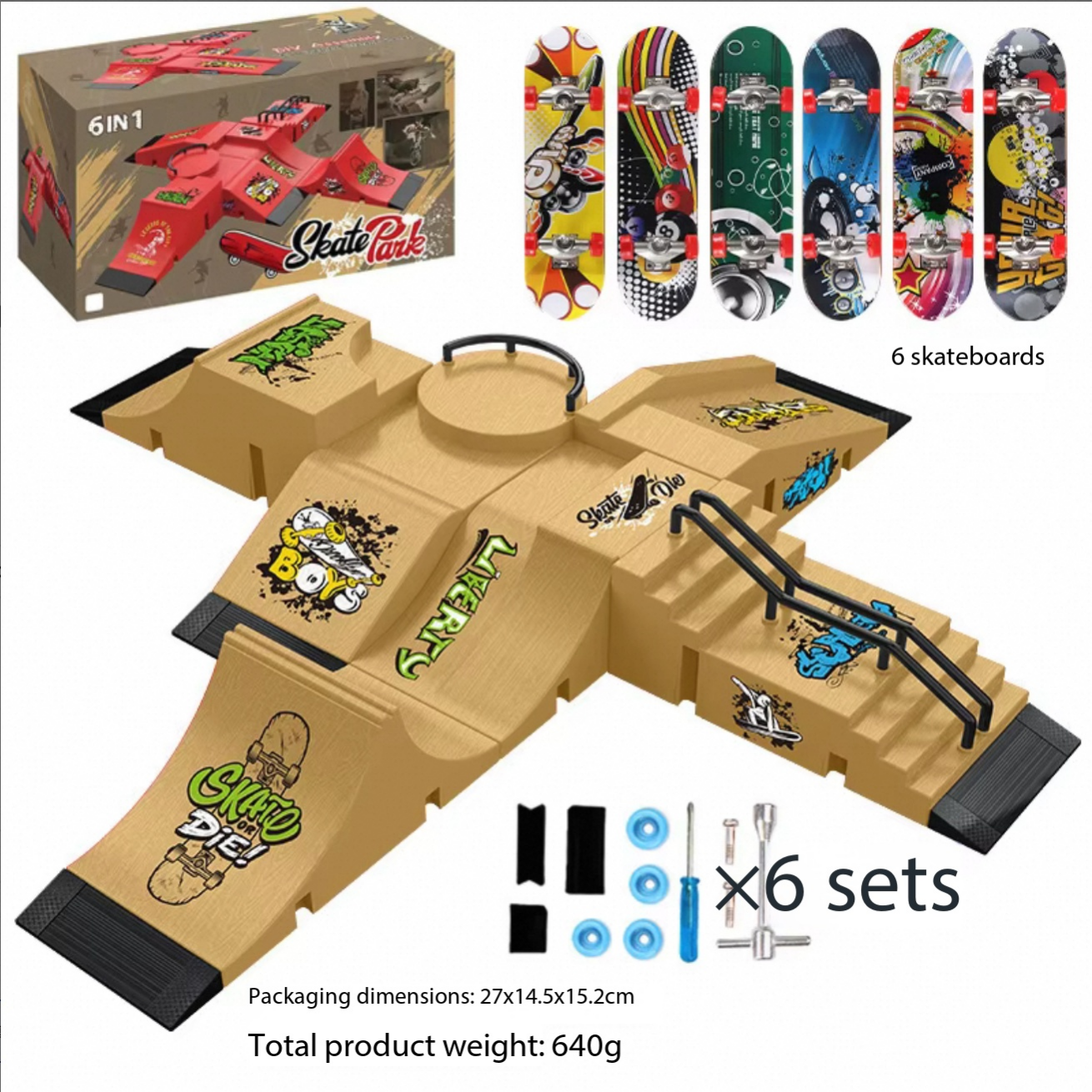 Skateboards Wood Yellow 6-en-1 Prop Park-6