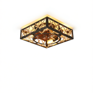 Ventilador de Techo LED Cuadrado con Rejilla, Estilo Industrial, 6 Velocidades, Motor DC, Control Remoto, Luz Cálida, para Cocina y Comedor - Product Image 1