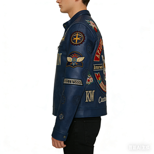 <span class=keywords><strong>Chaqueta</strong></span> de Motociclista de <span class=keywords><strong>Cuero</strong></span> Vacuno Bordada Personalizada de Fábrica para <span class=keywords><strong>Hombre</strong></span>, <span class=keywords><strong>Chaqueta</strong></span> de Carreras de <span class=keywords><strong>Cuero</strong></span> Azul Marino OEM - Product Image 4