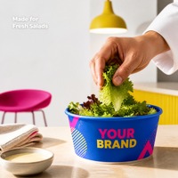 Papier alimentaire pour saladiers personnalisable en couleur et avec logo du client, assorti au couvercle.