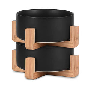 Protection personnalisée de la colonne cervicale de l'animal, bol en céramique en acier inoxydable pour chien et chat avec support en bambou - Product Image 2