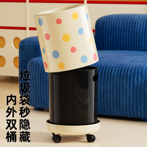 Polka Dot Trash Can Cylindrical With Lid Indoor Use For Living Room And Bathroom Portable Waste Bin - Product Image 1