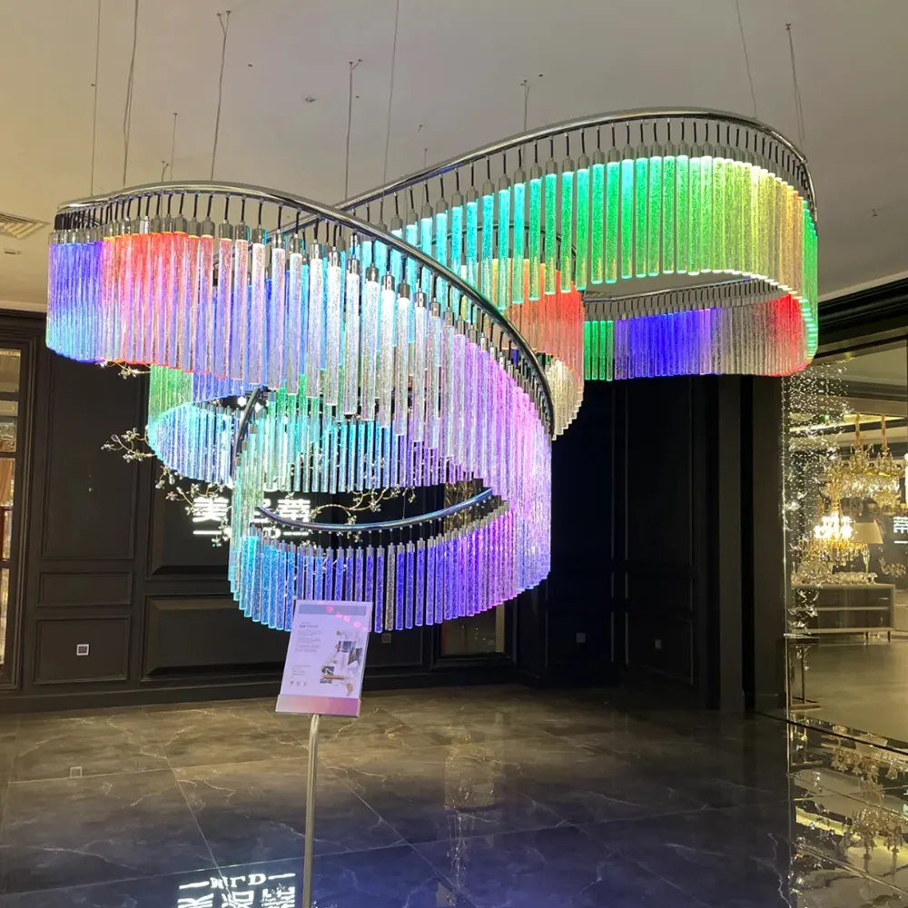 होटल लॉबी क्रिस्टल झूमर बैंक्वेट हॉल बिक्री विभाग रचनात्मक गैर-मानक रंगीन परियोजना प्रकाश अनुकूलन के दौर