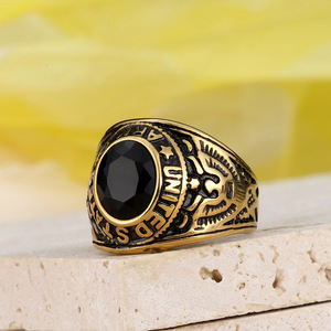 Anello in Vetro con Aquila Retrò Stile Soldato Americano, Pietra Naturale Incastonata Rossa Blu Nera, Smeraldo, Vendita Diretta dalla Fabbrica - Product Image 3