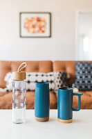 Nouvelle bouteille à boire personnalisée de 17oz écologique, bouteille d'eau en verre Borosilicate réutilisable avec manchon en silicone/couvercle en bambou