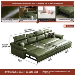 كرسي سرير قابل للطي مزدوج الاستخدام جديد نموذج سرير قابل للتمديد متكامل حديث زيت شمع جلد على شكل حرف L أريكة 3 مقاعد - Product Image 6