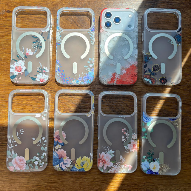 Matte Flowers Magnet Phone case clear for iPhone 17 16 15 14 13 12 11 Pro Max Clear Wireless Charge Phone case Shockproof