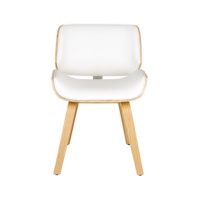 Chine Usine Accoudoir à dossier rond moderne en cuir blanc courbé en bois de noyer KD Jambes Chaises de salon Fournisseur de meubles