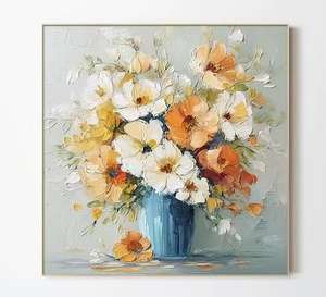 Peinture à l'huile sur toile florale moderne Art Déco dorée, nature morte, peinte à la main, pour salon, support acrylique - Product Image 5