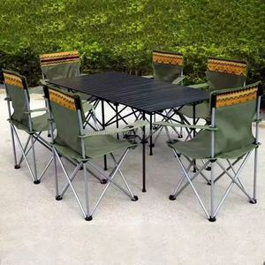 Conjunto de Mesa y Sillas Plegables para Acampar al Aire Libre, Moderno, de Aluminio con Panel de Madera Estilo Negro, Muebles de Exterior para 6 Personas - Product Image 5