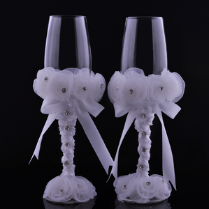 Vendita calda matrimonio Champagne tostatura flauto anniversario bicchieri con papillon in seta e pizzo bicchiere da vino creativo - Product Image 4