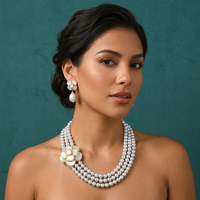 Ensemble de bijoux vintage 2 pièces/ensemble, collier élégant en perles, boucles d'oreilles pendantes en perles de camélia, bijoux de mariage pour la mariée, Conjunto De Joyas