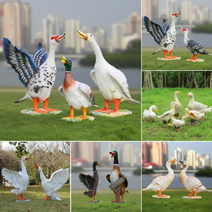 Sculpture de canard artificielle en fibre de verre, style Art déco, autoportante, faite à la main, pour décoration paysagère extérieure de jardin - Product Image 2