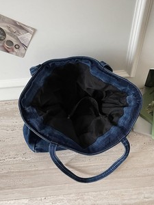 Korean Style Lazy Vintage Denim Saddle Shape Shoulder <b>Bag</b> Letter Pattern Minimalist Retro Artistic Design for <b>College</b> Students - Product Image 3