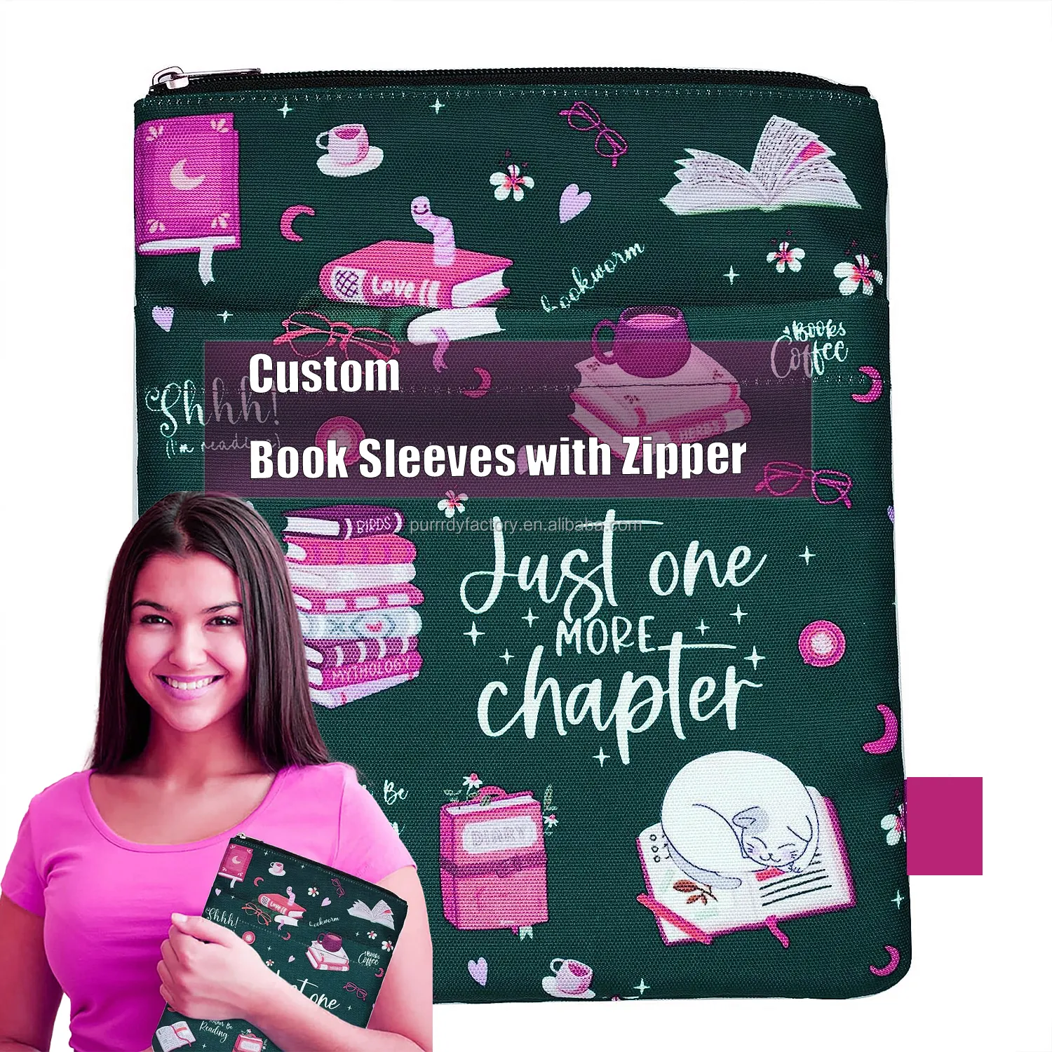 Capa de livro com logotipo personalizado para amantes com zíper protetor de lona capa de bolso lavável presente para amantes adolescentes e adultos