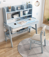 Ensemble de table et de chaise d'étude ergonomique en bois de style moderne pour enfants, bureau d'étude confortable bleu rose avec étagère et chaise