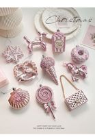 Nouveaux ornements en PVC rose, paillettes adhésives, pendentifs de Noël de style dessin animé, décoration 3D pour arbre et fenêtre, style Instagram