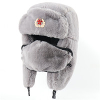 Sombreros soviéticos rusos piel de conejo artificial Ushanka sombrero de invierno para clima frío para hombres con estrella roja soviética