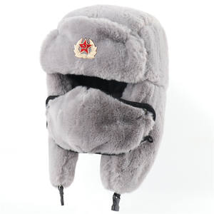 Sombreros soviéticos rusos piel de conejo artificial <span class=keywords><strong>Ushanka</strong></span> sombrero de invierno para clima frío para hombres con estrella roja soviética - Product Image 4