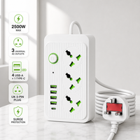 Multiprise universelle robuste avec 3 prises, interrupteurs individuels, 4 ports USB et câble de 2m pour maison et bureau (prise UK)