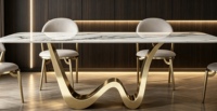 Table à manger rectangulaire en marbre ardoise de luxe léger, pieds en métal, 6 places, imperméable, mobilier moderne haut de gamme pour hôtel et appartement