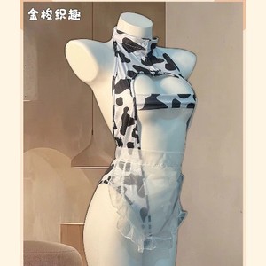 Tenue de demoiselle d'honneur à imprimé vache, style japonais, combinaison de jeu de rôle, noir et blanc, viscose, déguisement fantaisie pour femmes 8148 - Product Image 4