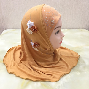 Último diseño de 2 a 6 años de edad, niña pequeña Hijabs chales flor bufandas taladro caliente árabe niños turbante musulmán niños usan Hijab sombrero - Product Image 6