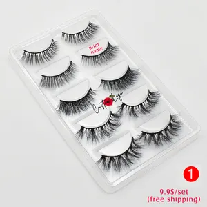 Free Shipping 5 pairs eyelash hot selling mixed mink fur eyelash faux mink lashes cheap eyelash 5 pairs kit