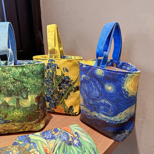 Diseñador de la <span class=keywords><strong>marca</strong></span> <span class=keywords><strong>Van</strong></span> <span class=keywords><strong>Gogh</strong></span> pintura al óleo lienzo bolso de hombro Mini bolso de viaje Vintage hilo de algodón bolsos plegables para mujer - Product Image 2