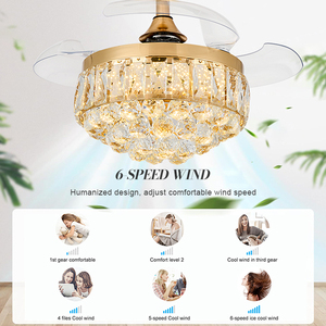 Pha Lê Bìa ABS lưỡi hiện đại trang trí trong nhà phòng khách BLDC tinh khiết Đồng động cơ có thể thu vào vô hình LED Đèn quạt trần - Product Image 4