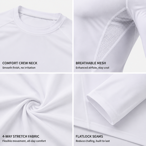 Camiseta de Compresión Blanca para Hombre, Manga Larga, Top Deportivo, Poliéster y Elastano, Secado Rápido, Capa Base Elástica, Ropa Deportiva para Gimnasio, Fitness y Running, OEM - Product Image 3