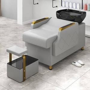 Sillón de Lavado de Cabello Moderno de Cuero Sintético para Salón de Belleza, Personalizable, Cómodo, con Masaje, para Spa Capilar, con Lavabo - Product Image 3