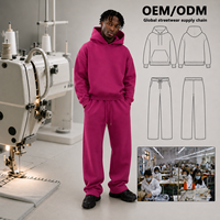 Proveedor de Conjuntos Deportivos Fucsia, Sudadera con Capucha para Hombre y Pantalones Rectos Relajados, Fabricación de Muestras Personalizadas de Ropa para Hombre