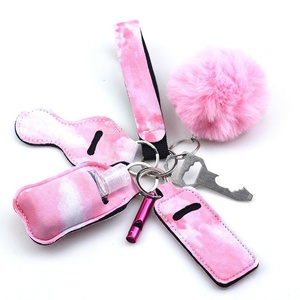 Ensemble de <span class=keywords><strong>porte</strong></span>-clés sifflet d'extérieur 7-en-1 avec étui en cuir PU et breloque <span class=keywords><strong>pompon</strong></span>, <span class=keywords><strong>porte</strong></span>-clés multifonction - Product Image 2