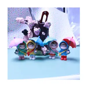 100PC Mini Cute Umbrella Girl Dollhouse Handcrafted Fairy Garden Desktop Figurines Micro Landscape Home Decor Ornament Craft Gif