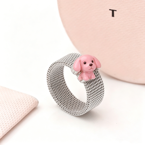 <span class=keywords><strong>Anillo</strong></span> de malla negro con diseño de oso y perro, joyería de moda para mujer, regalo, España - Product Image 5