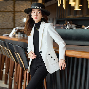 Women's Blazer White Solid Color Worsted Anti-Wrinkle Casual Commuter Style - Product Image 1