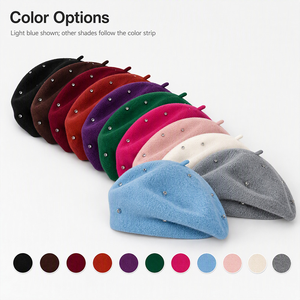 Women's Blue Furry <b>Beret</b> <b>Hat</b> Winter Warm Painter Cap with Rhinestones Fashion Adult Headwear - Product Image 4