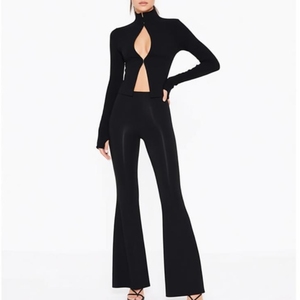 <span class=keywords><strong>Ensemble</strong></span> 2 pièces pour <span class=keywords><strong>femme</strong></span> Sehe Fashion : Haut à col montant zippé, manches courtes, taille froncée et <span class=keywords><strong>pantalon</strong></span> évasé - Product Image 2