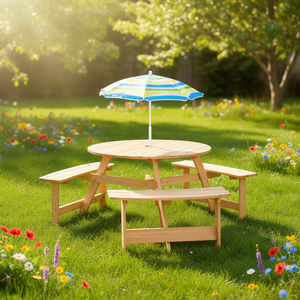 Ensemble table et banc de pique-nique pour enfants en plein air avec trou pour parasol pour jouer et s'amuser au soleil - Product Image 2