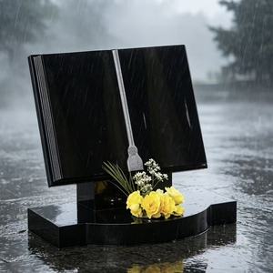Offener Buchförmiger <span class=keywords><strong>Grabstein</strong></span> aus schwarzem Granit, individuell graviertes Gedenkgrabstein mit Blumenhalter für den Friedhof - Product Image 2