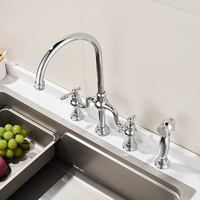 Robinet de cuisine moderne en céramique à double poignée avec douchette, chromé, eau chaude/froide, flexible, rotation à 360°, mitigeur d'évier en laiton robuste, facile à utiliser