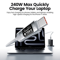 Cable de Datos USB-C Toocki Stable de 240W PD 3.1 con Pantalla OLED, Transmisión de 480Mbps, Aleación de Aluminio Trenzada para iPhone 17, Hogar y Oficina