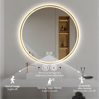 Cermin LED Pintar Salon Hotel dengan Sensor Gerak Komersial, Terpasang di Dinding, Anti-Kabut, Pengatur Cahaya Sentuh, Tampilan Waktu, Modern, IP44, ETL