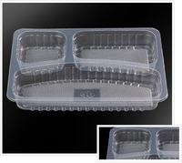 Bandeja de plástico transparente para comida, bandeja desechable para comida, 3 CP
