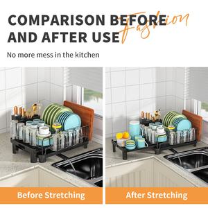 Grande scolapiatti espandibile monostrato lavello da cucina pieghevole stendino porta piatti con supporto in padella - Product Image 6
