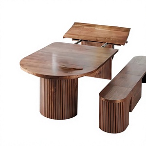 Table à manger ovale extensible ergonomique en bois moderne avec banc 4 places, design mid-century pour mobilier de maison et de bureau - Product Image 4
